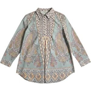 Soft Surroundings Womens Paisley‎ Pintuck Tunic Shirt Blue Pink Petite Medium
